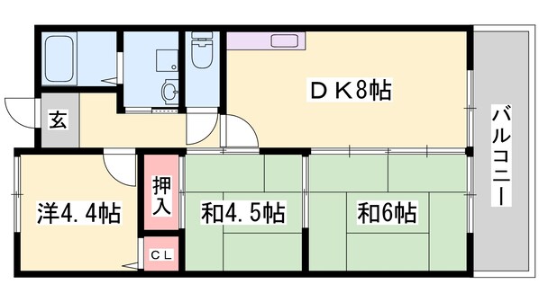 手柄駅 徒歩9分 4階の物件間取画像